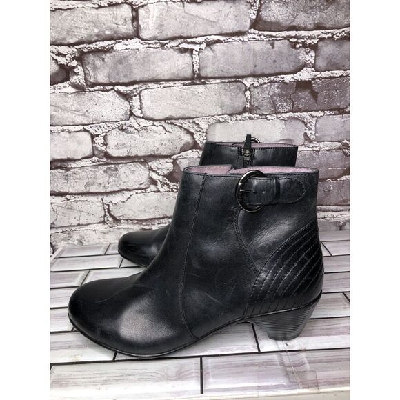 Dansko Black Leather Ankle Boots Block Heel Zip Heel Booties Women 38EU/7.5M US - Picture 2 of 16